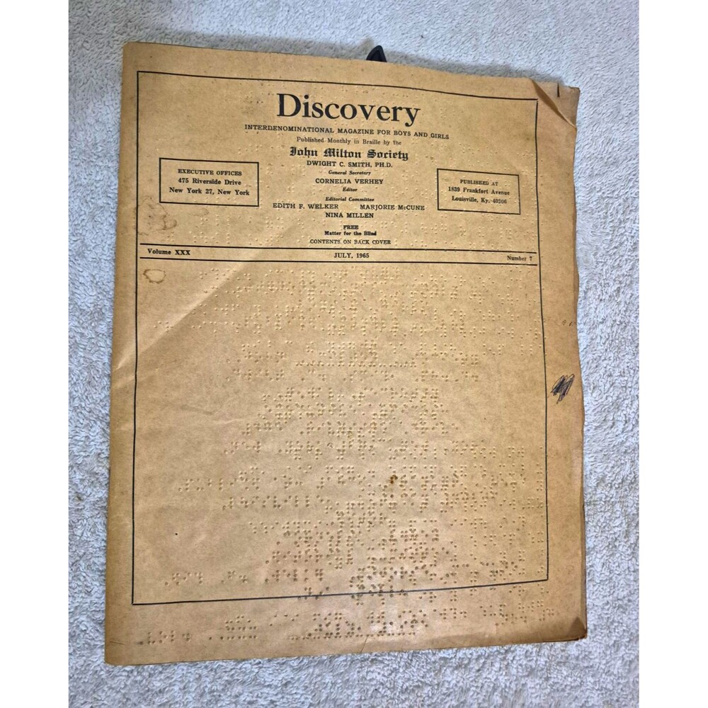Vintage 1965 Discovery Braille Magazine John Milton Society Blind Children